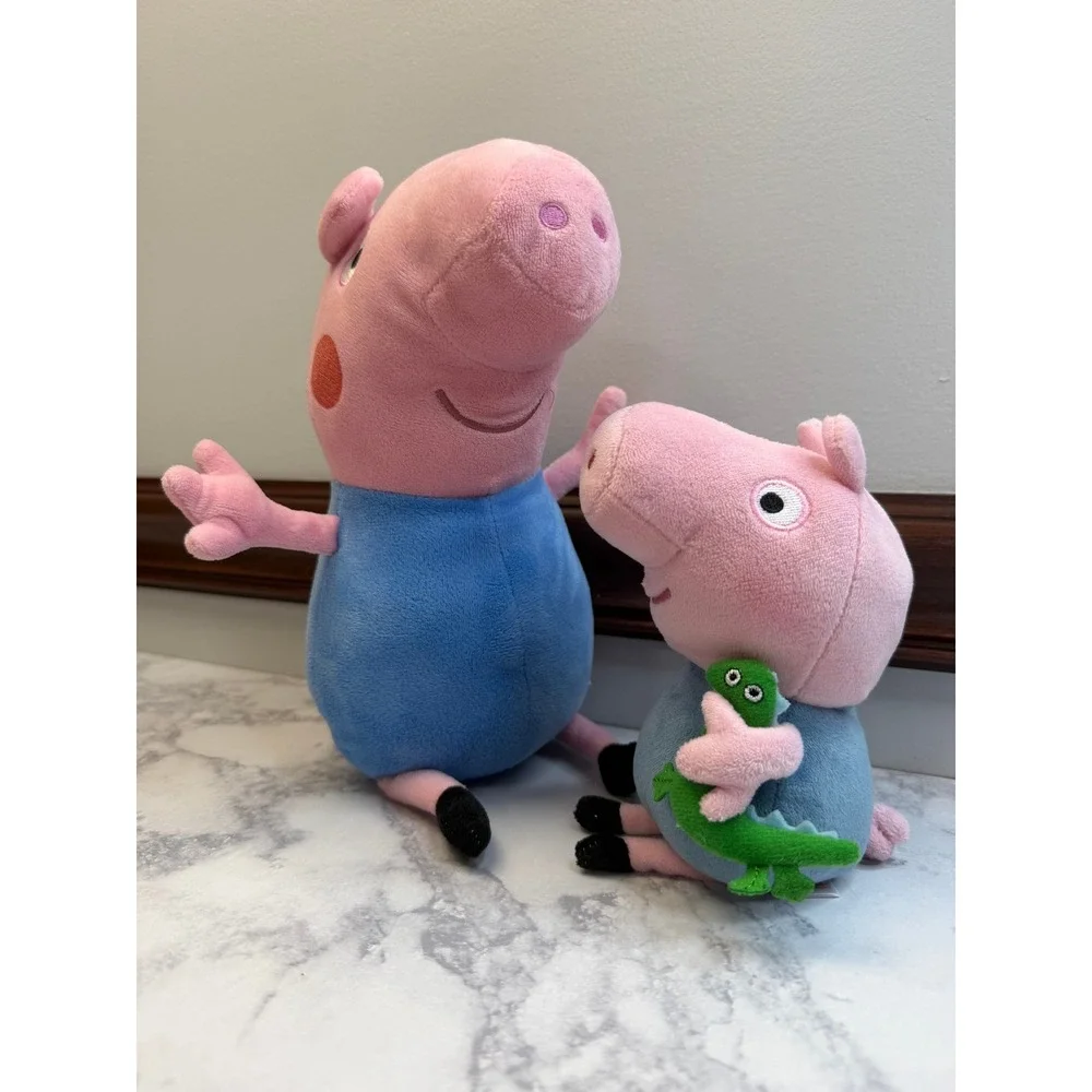 Ty Peppa Pig George Pig Plush Set of 2 Bananas and George w/ Dinosaur Pink Blue